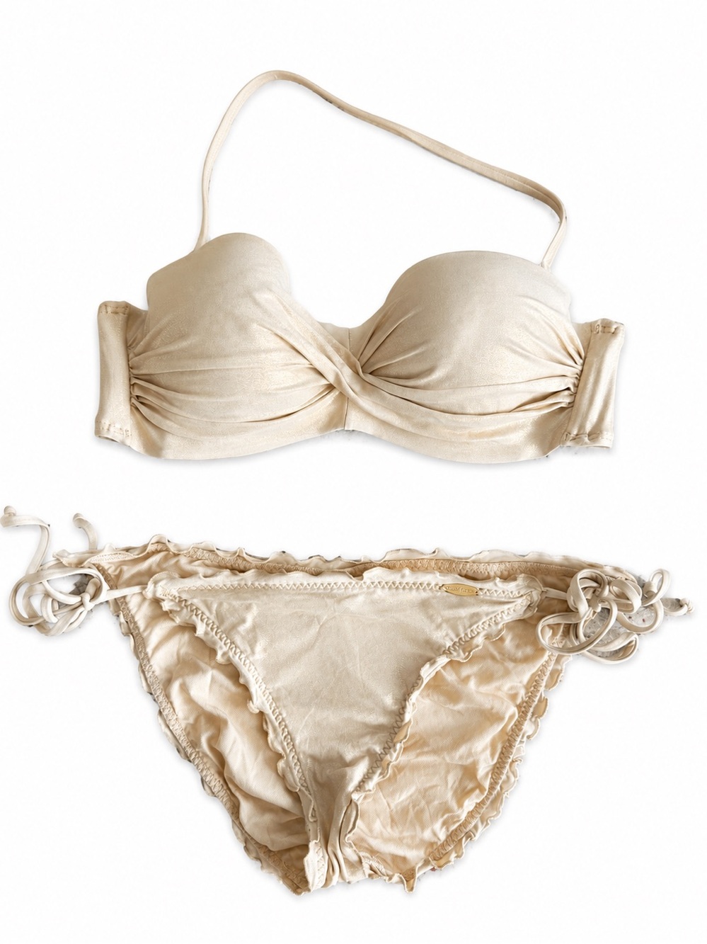 Luli Fama Champagne Gold Bikini Set – Size Medium